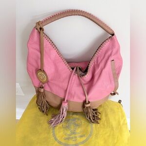 Sharif Pink and Tan Leather Hobo style bag